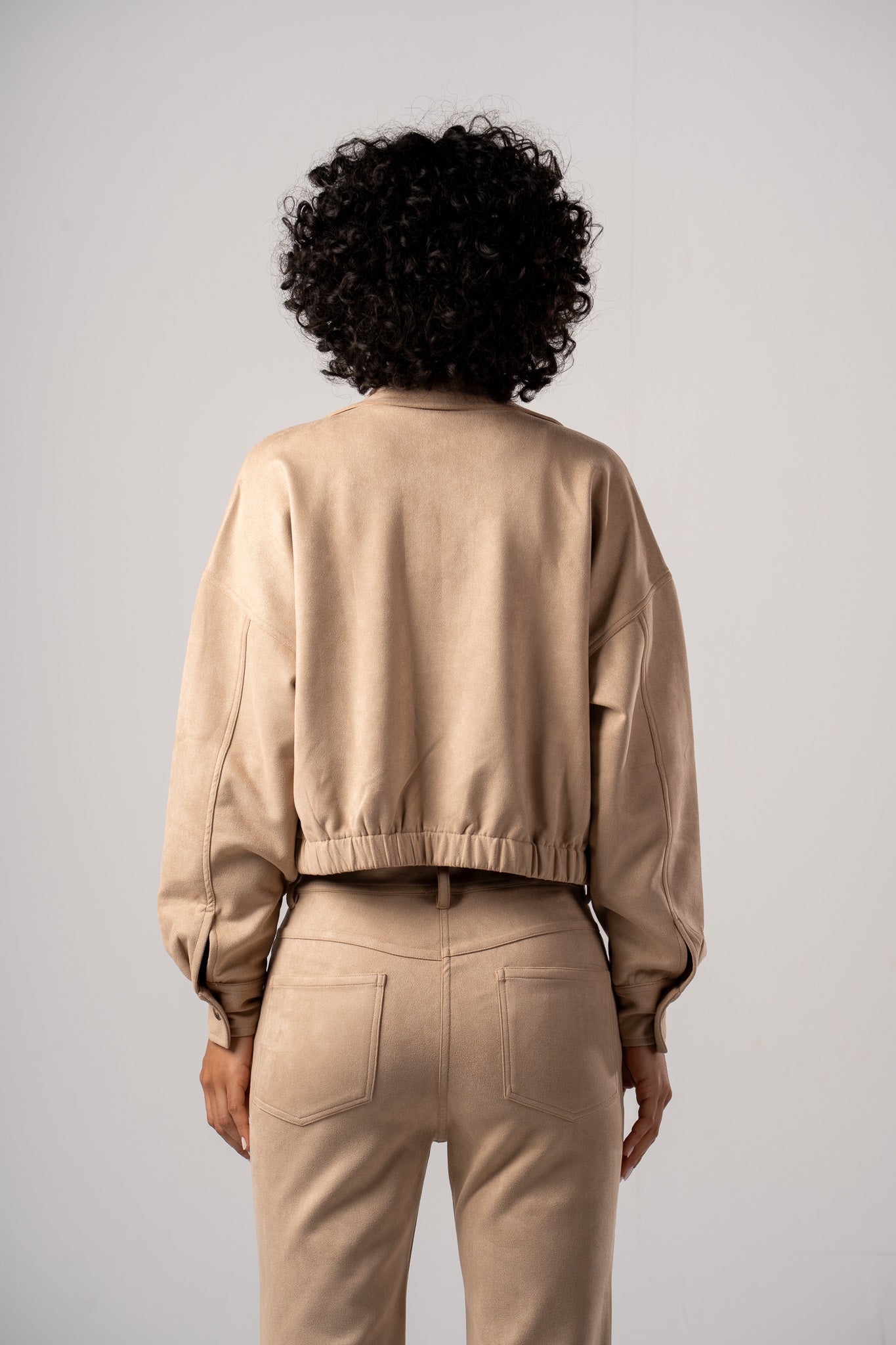 Beige Zip Up Suede Jacket